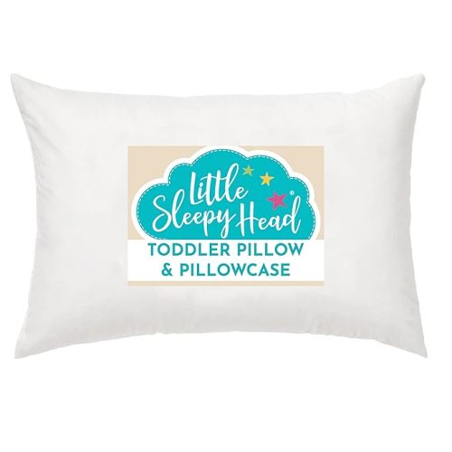 Little Sleepy Head Toddler Pillow with Pillowcase 13x18 - Kids Pillow for Sleeping - Toddler Pillow - Better Neck Support Ergonomic Pillow and Toddler Pillowcase - Best Pillows for Kids (White)