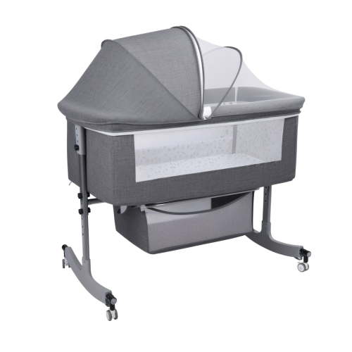 Wharick Baby Bassinet Bedside Crib Rocking Bassinets Bedside for Newborn Infant Height Adjustable Movable Beside Bassinet with Mosquito Net