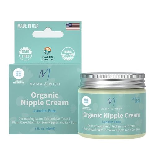 Mama & Wish USDA Organic Nipple Cream Safe for Breastfeeding - Breastfeeding Nipple Balm | Lanolin-free, Breastfeeding Essentials Safe for Nursing, Non-GMO Scented (2 oz 1 Pack)