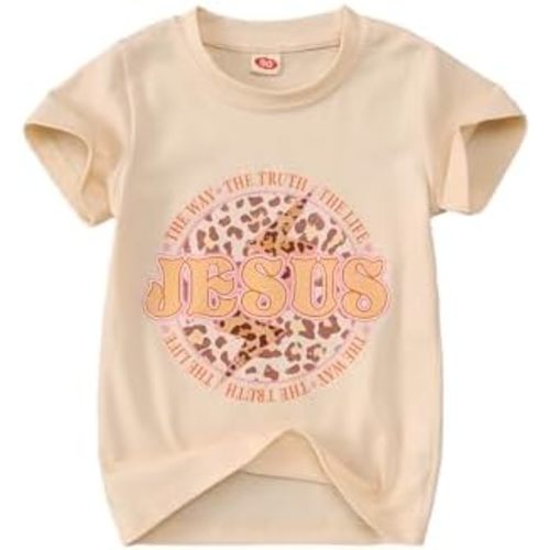 IZYJOY Toddler Boys Girls Christian Shirt Easter Jesus Leopard Lightning Graphic T-Shirt Kid Religious Short Sleeve Tee Tops