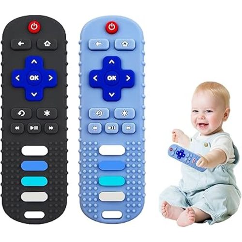 Silicone Baby Teething Toys for Babies 3 6 18 24 Months,Baby Silicone Chew Toys,Remote Control Shape Teething Toys,BPA Free (L-BlackBlue)