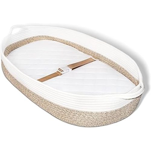 Baby Changing Basket with Diaper Changing Pad, Breathable & Waterproof Dual-Cover Foldable Portable Travel Cotton Rope Baby Changing Mat for Dresser & Table Gift for Baby Shower