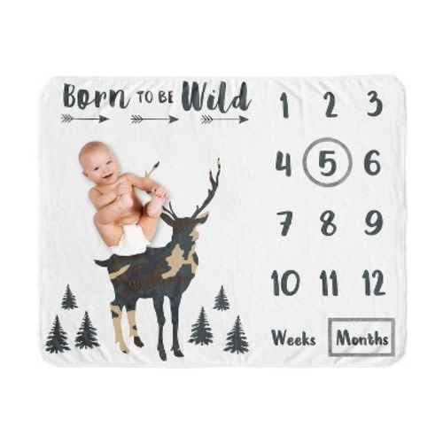 Sweet Jojo Designs Boy Baby Milestone Blanket Woodland Camo Green Beige and Black