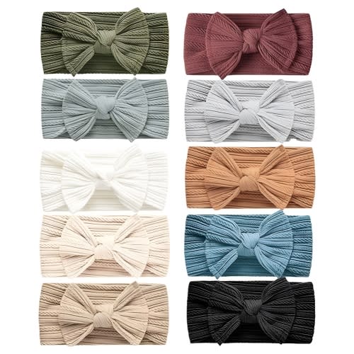 10PCS Baby Nylon Headbands Hair Bows Elastics Handmade Hair Accessories for Baby Girls Babies Newborn Infant Toddler 0-3 0-6 6-12 Months