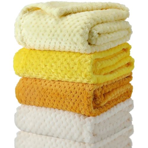 Frienda 4 Pcs Baby Fuzzy Blanket Fluffy Baby Blanket for Boys Girls Soft Warm Infant Newborn Toddler Receiving Nursery Bed Supplies, 32 x 24 Inch(Yellow Color)