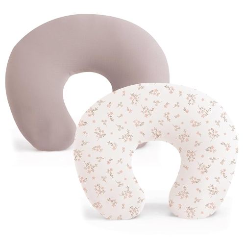 Konssy 2 Pack Nursing Pillow Covers, Stretchy and Soft Nursing Cover for Breastfeeding Pillows, Pillow Slipcover for Baby Girls Boys Newborn (Soft Blooms,Taupe)