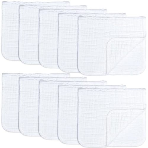 Comfy Cubs Muslin Burp Cloths Large 100% Cotton Hand Washcloths for Babies, Baby Essentials 6 Layers Extra Absorbent and Soft Boys & Girls Rags for Newborn Registry (White, 10-Pack, 20" X10") - 10-Pack 20"X10"