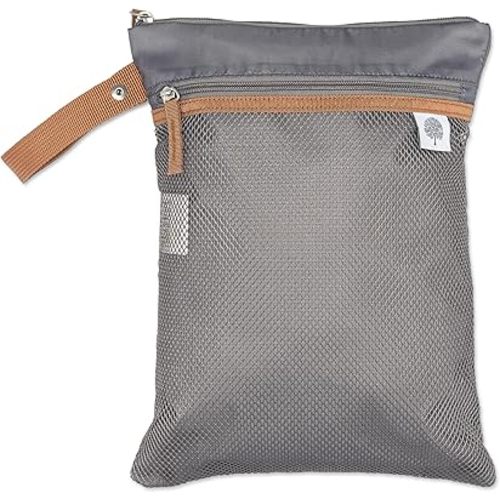 Parker Baby Cloth Diaper Wet Dry Bag - Waterproof Reusable Bag with Mesh Organizer and Zippered Pocket | Stylish, Machine-Washable, Convenient Handle for Diapers, Wet Clothes, Swimsuits - Gray
