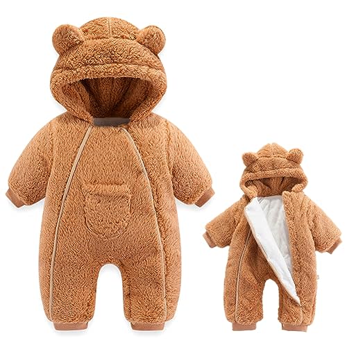 AiWMGL Newborn Baby Bear Outfit Suit Girls Boys Fleece Jumpsuit Romper Hooded Coat Winter Clothes Outwear Snowsuit