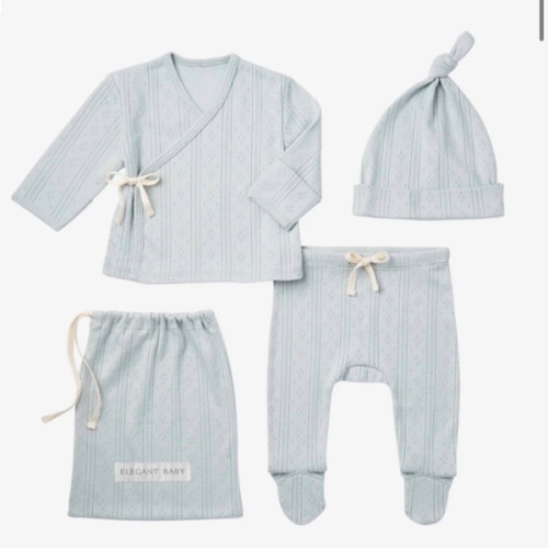 Pale Blue Organic Cotton Pointelle Layette 3 Pc Gift Set