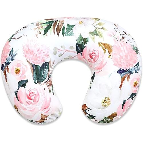 DILIMI Nursing Pillow Cover for Baby Girl and Boy, Ultra Soft Comfortable Stretchy Removable Slipcover for Newborn Breastfeeding Pillows, Watercolor Flower