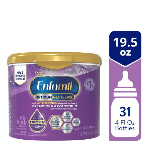 Enfamil Optimum Gentlease Baby Formula, Our Closest Formula to Breast Milk For Fussiness, Crying, Gas & Spit-up, Immune-Supporting Lactoferrin also found in Breast Milk, 19.5 Oz