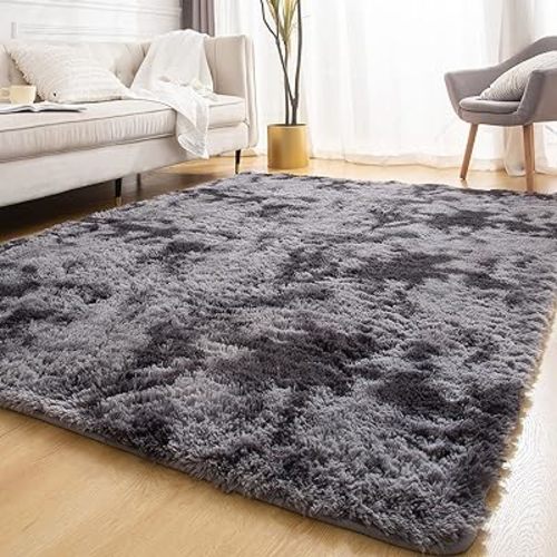 YOBATH Large Area Rugs 8x10 Feet for Living Room, Big Fluffy Shag Rug for Bedroom, Soft Fuzzy Shaggy Carpet Rugs for Kids Girls Boys Playroom Nursery Dorm Room Decor, Tie-Dyed Dark Grey