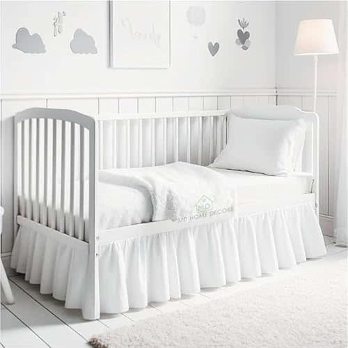 Crib Bed Skirt Dust Ruffle with Split Corners - 100% Cotton - Nursury Standard Crib Bedding Toddler Bedskirt for Baby Boys or Baby Girls - 14" Drop - White Crib Skirt