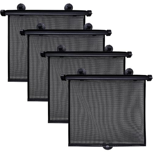 EcoNour Car Window Shades (4 Pack) | Retractable Roller Sunshade for Kids | Baby Window Shades for Offers Impeccable Sun Protection | Curtain Shades for Privacy Blackout | 15"x17"