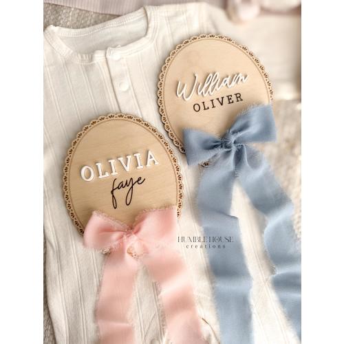 Personalized Baby Name Announcement Sign, Chiffon Bow, Nursery Decor