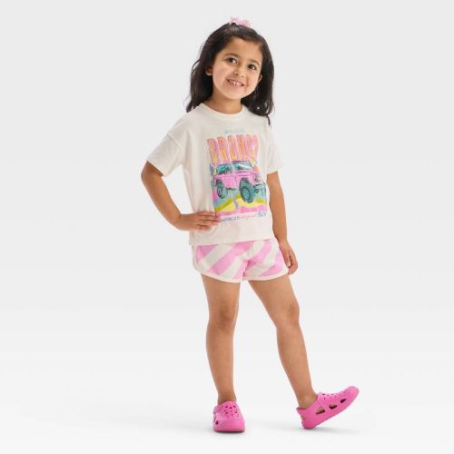 Toddler Girls' 2pc Ford Bronco Retro T-shirt & Shorts Set - Off-white/pink 5t