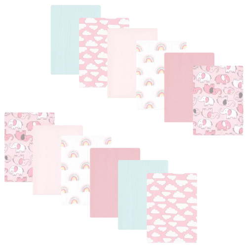 Luvable Friends Hudson Baby Flannel Burp Cloths 12pk, Pink Elephant Parade