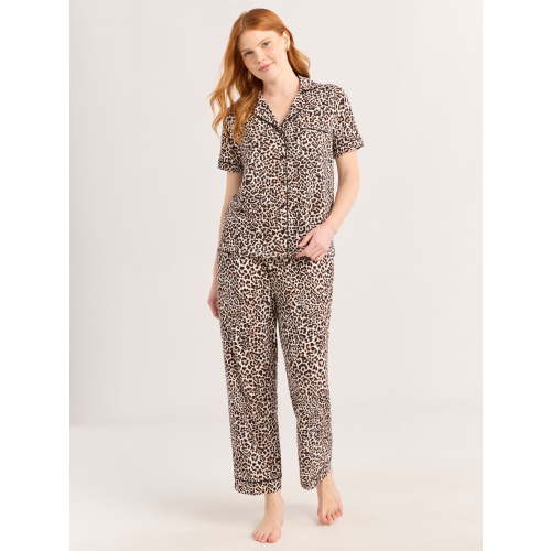 Joyspun Women's Dreamy Soft Collection Notch Collar Short Sleeve Knit Top & Capri Pajama Set, 2-Piece, Sizes XS-3X