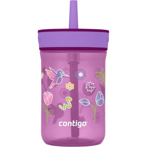 Contigo Leighton Straw Tumbler, 14 oz, Grape (Tulips)