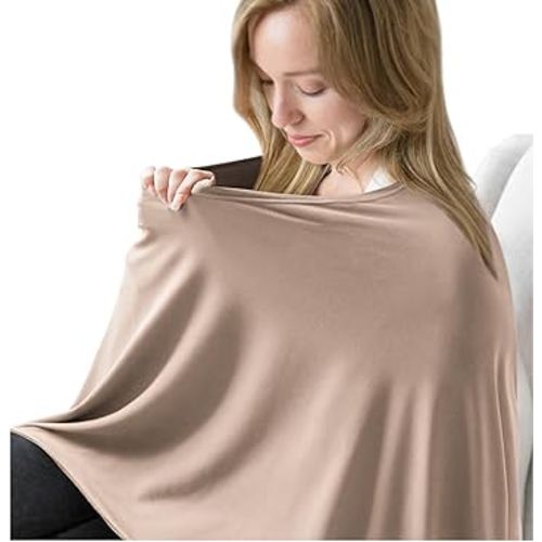 Nursing Covers for Breastfeeding, Breathable & Soft Privacy Feeding Covers 360 Degree Full Nursing Poncho for Baby and Mom with Removable Neckline (Khaki)