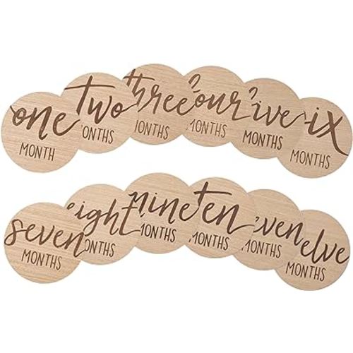Kate & Milo Baby Monthly Milestone Marker Discs - Classic Cursive Script Wooden Discs with Reversible Photo Props for Baby Announcement and Milestones, Gender-Neutral Gift for Newborn Boy and Girl