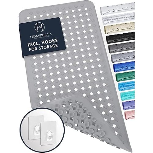Homerella Bathtub Mat Non Slip | Anti Mold Mildew Resitant Non Slip Bath Tub Shower Mats | 35x16 inch Long with Suction Cups for Secure Grip Hooks for Storage & Drying | Machine Washable