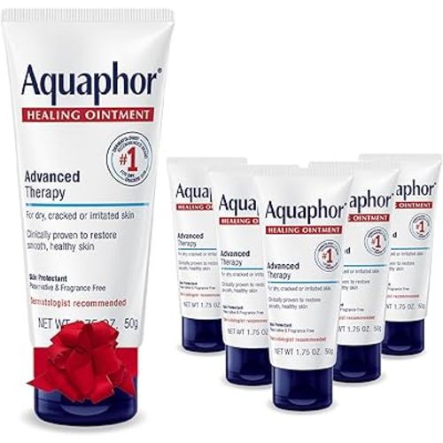 Aquaphor Advanced Therapy Healing Ointment, Hypoallergenic, Fragrance Free Body Moisturizer for Dry Skin and Minor Wound Care, Travel Size Skin Care Set for Holiday Gifts, 1.75 Oz Tube, Pack of 6