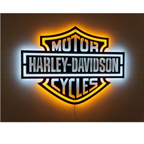 LED Motorcycle Wall Art, Metal Sign with Ambient Lighting, Illuminated Metal Wall Decor for Garage, Man Cave, Bar, Harley Gift (27.5x20.8"/70x53 cm, Amber-White)