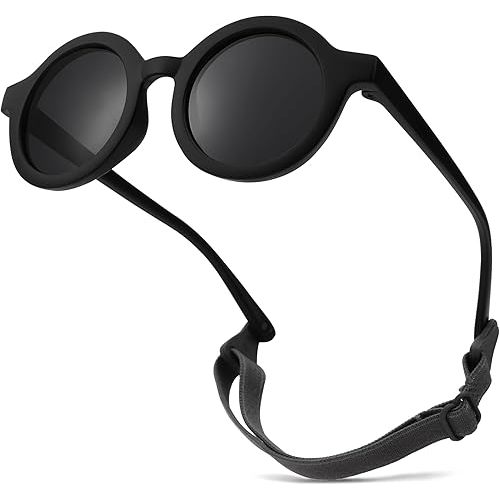 COASION Baby Polarized Round Sunglasses Flexible Rubber Shades with Strap for Toddler Newborn Infant Ages 0-24 Months