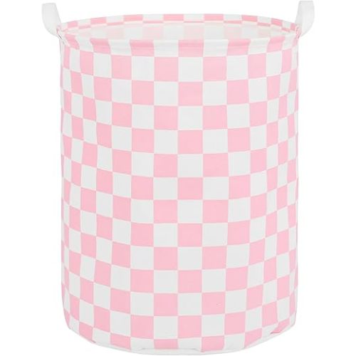 Large Foldable Laundry Basket Organizer Holder portable tall collapsible laundry hamper nusery Storage Basket Bin with Handles (Waterproof Lining, Pink Racing Flag)