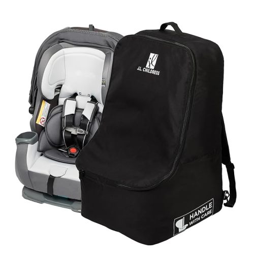 J.L. Childress Padded Backpack Car Seat Bag - Travel Bag for Airplane, Fits Most Baby & Infant Car Seats, Boosters, & Carriers, Accessories for Gate or Baggage Check, AirTag Compatible - Deluxe, Black