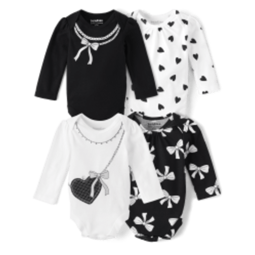 Baby Girls Bow Bodysuit 4-Pack - White