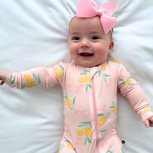 Bamboo Zippered Romper in Citrus Blush - Yellow Lemon Print – Basically Soho