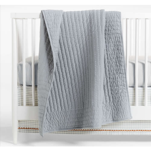 Personalized Baby's First Blue Organic Cotton Heathered Jersey Baby Crib Quilt