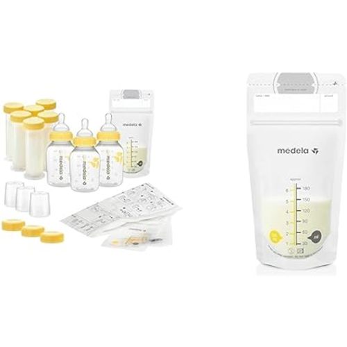 Medela Breastfeeding Gift Set, Breast Milk Storage System; Bottles, Nipples & Breast Milk Storage Bags, 100 Count, Ready to Use Breastmilk Bags