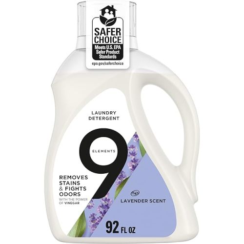 9 Elements Natural Laundry Detergent Liquid Soap, Lavender Scent, Vinegar Powered, 92 Fl Oz, 1 Count, Liquid Laundry Detergent, Laundry Soap