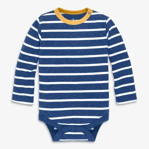 Baby heathered long sleeve babysuit in cobalt/white stripe | 6 to 9 Months