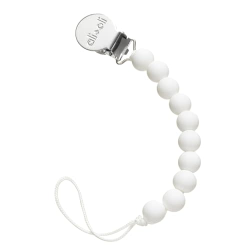 Ali+Oli Silicone Pacifier Clip for Baby (White) 100% Food-Grade BPA Free Newborn Pacifier Holder Infant Binky Clip for Baby Boy or Girl