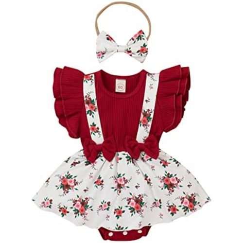 Baby Girl Summer Clothes Ruffled Sleeveless Romper Newborn Infant Floral Suspender Dress Cute Outfit