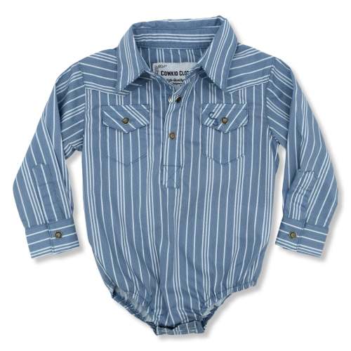 Vintage Blue Stripe Long Sleeve Pearl Snap Onesie – Cowkid Clothing Company