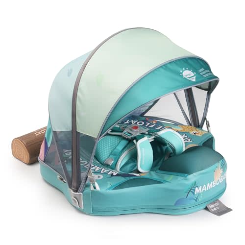 Mambobaby Baby Pool Float with Canopy & Tile, Kalolary Non-Inflatable Baby Swim Float Infant Swim Trainer Ring Toddler Pool Float with Adjustable Strap for 3-24 Months Age Boys Girls