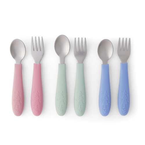 Babies/Toddler Stainless Steel Spoons + Forks with Silicone Handle
