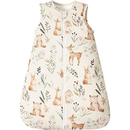PHF 100% Cotton Baby Sleep Sack 6-12 Months, 2.5 TOG Winter Baby Wearable Blanket with 2-Way Zipper, Warm Comfy Quilted Sleeping Bags, Infant Sleeping Sack for Newborn Boys, Medium Size, Woodland