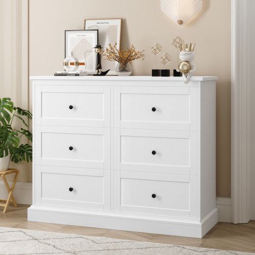 Alffi 6 Drawer 42.51" W Double Dresser, Wood Storage Dresser, Modern Dresser