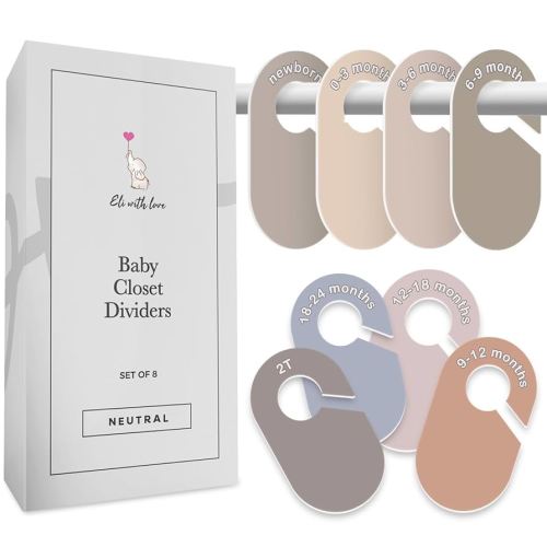 Eli with Love Baby Closet Dividers (Neutral) - Ideal Baby Clothes Dividers – Organize Nursery Closet Hangers by Size/Age