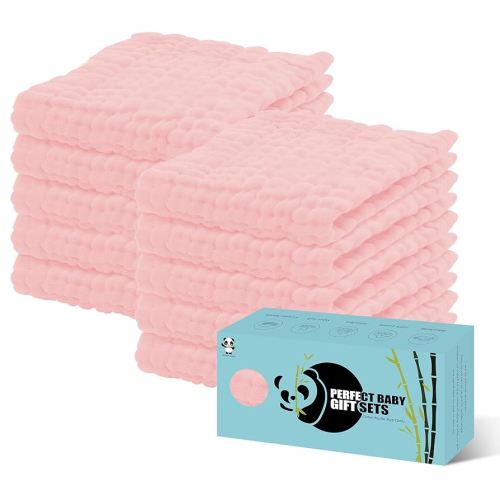 HIPHOP PANDA 10 Pack 6-Layers Muslin Burp Cloths Large - Durable 100% Cotton - Baby Essentials Extra Absorbent and Soft Boys & Girls Rags for Newborn Registry (Pink, 20" X10")