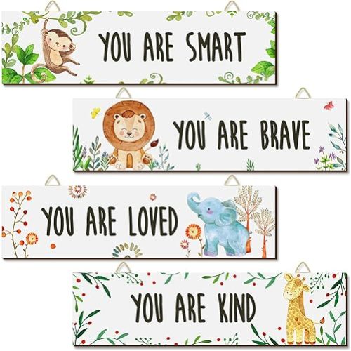 Chunful 4 Pieces Baby Nursery Decor Unframed Wall Art Bedroom Decor Motivational Inspirational Girls Room Adorable Wall Decoration with Inspirational Quotes for Boys Girls(Woodland Animal)