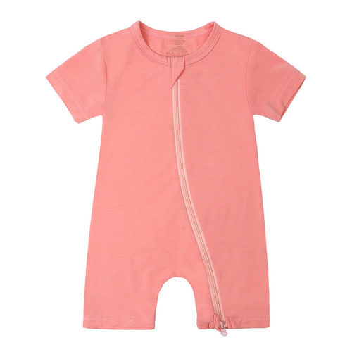 WIBACKER Baby Boys Girls Bamboo Viscose Romper, 2 Way Zipper Short Sleeve Jumpsuits, Sleep and Play 0-24 Months