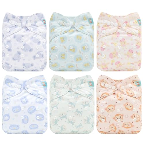ALVABABY Baby Cloth Diaper 6 Pack with 12 Inserts One Size Cloth Diaper Covers Adjustable Washable Reusable for Baby Girls and Boys